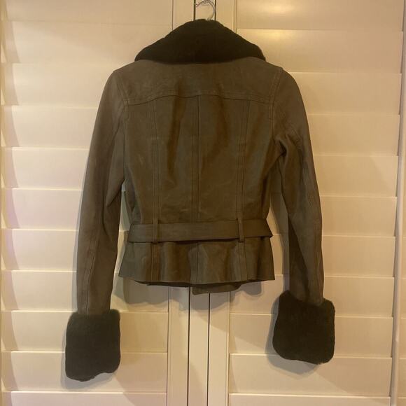 Vintage Ralph Lauren Purple Label Fur Collar Short Jacket Leather Belted Coat 8 - Picture 9 of 16